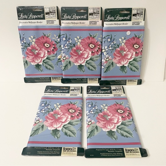 Lot of 5 Lady Pepperell Peony Wallpaper Border Borden Home Wall Covering 15 Feet - Picture 1 of 12